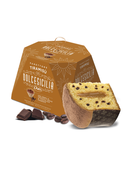 DOLCESICILIA Панетон з кремом тірамісу та дропсами з темного шоколаду, 750 г