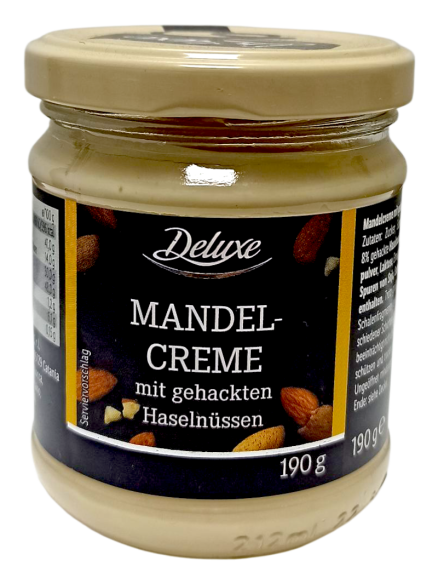 Deluxe  Крем мигдалевий або фундучний з подрібненим фундуком, 190 г
